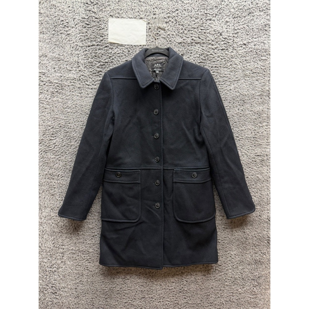 Vintage A.P.C. Rue Madame Paris Wool-Blend Overcoat Black Women's Size 34